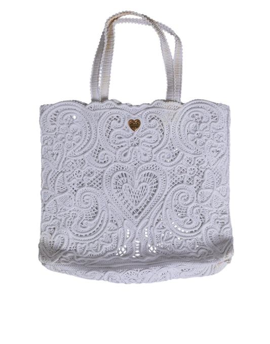 Dolce & Gabbana White Cordonetto Lace Beatrice Tote Shopping Bag