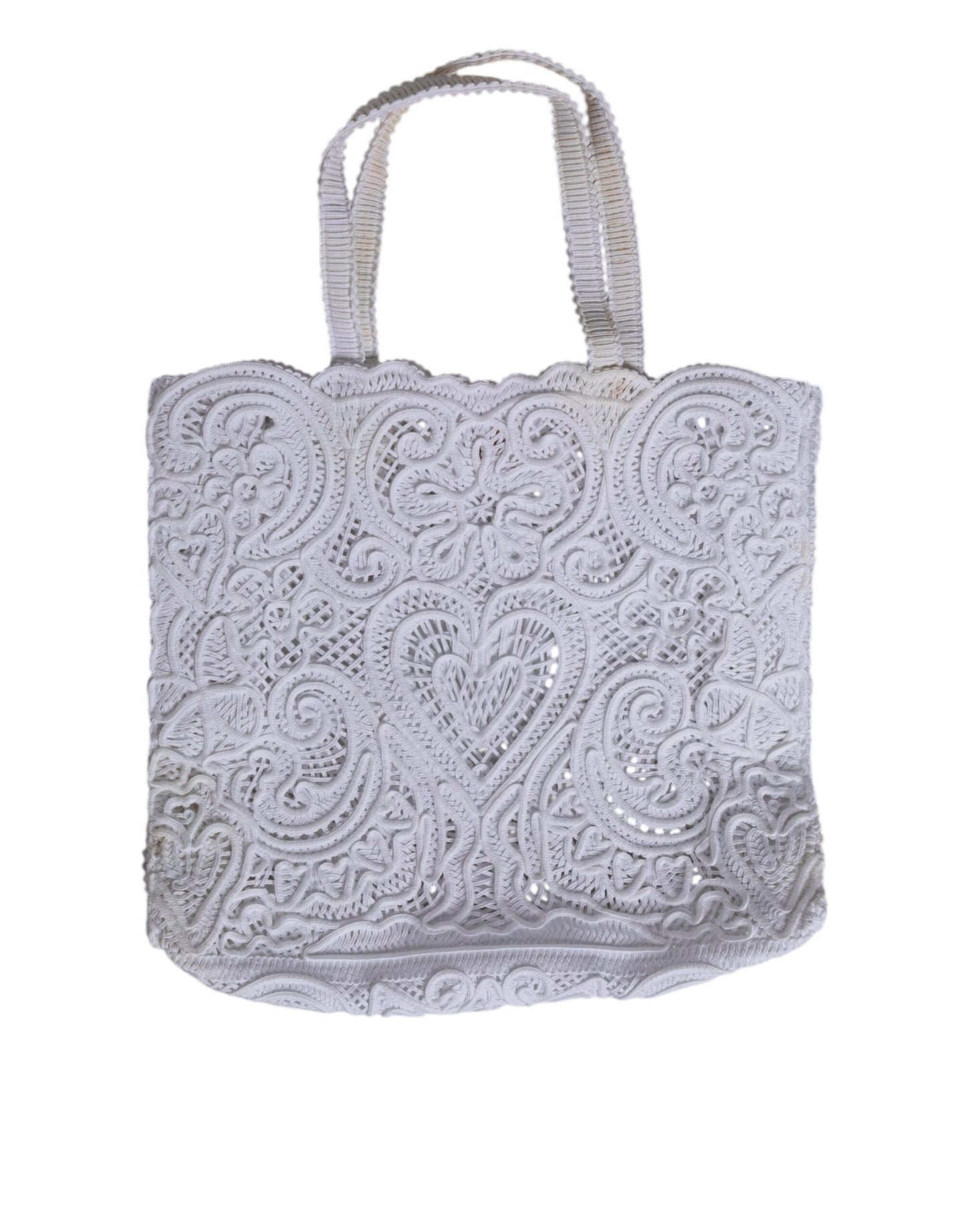 Dolce & Gabbana White Cordonetto Lace Beatrice Tote Shopping Bag