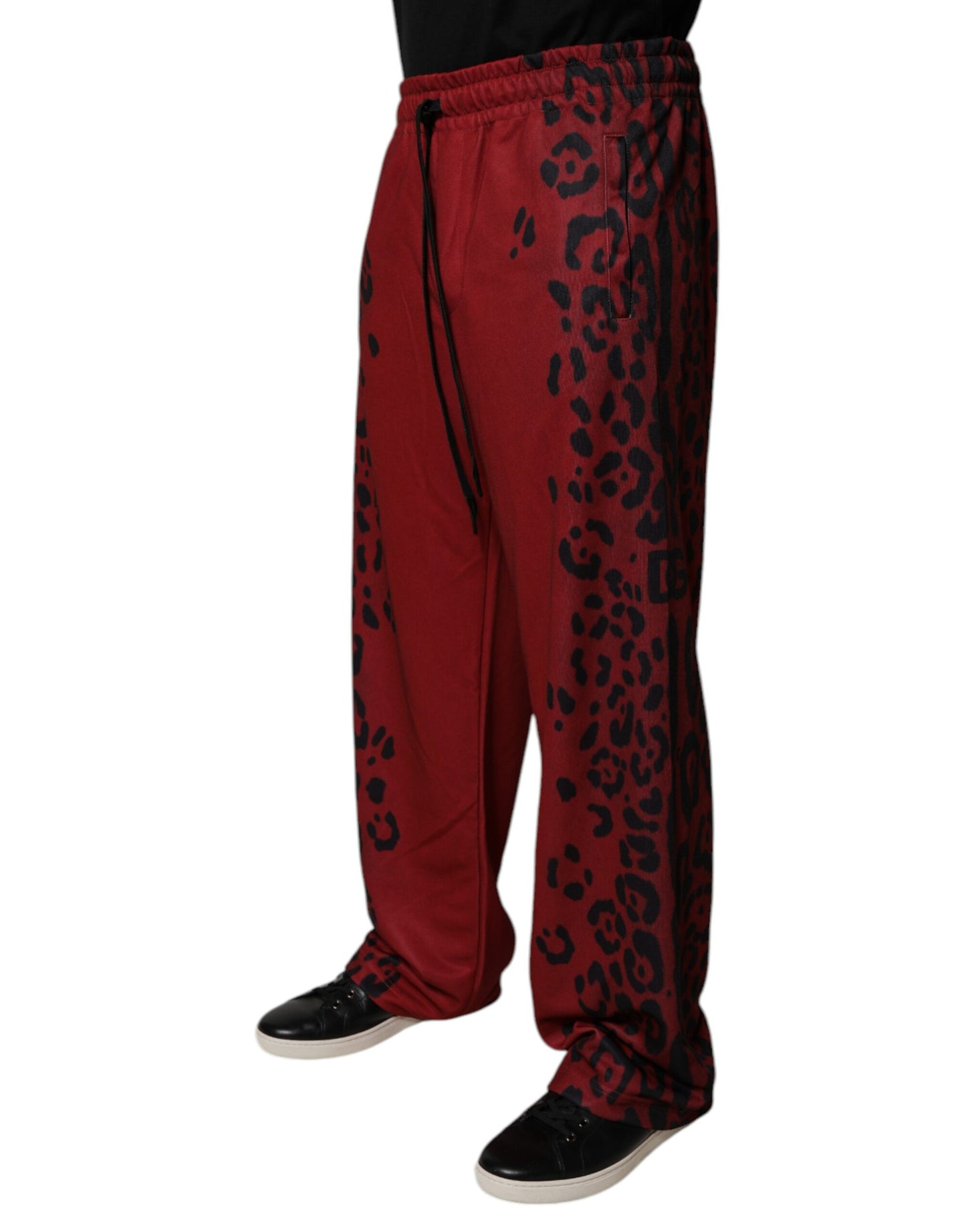 Dolce & Gabbana Red Leopard Print Polyester Men Jogger Pants