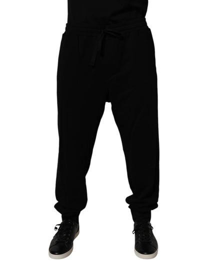 Dolce & Gabbana Black Cotton Crown Logo Jogger Pants