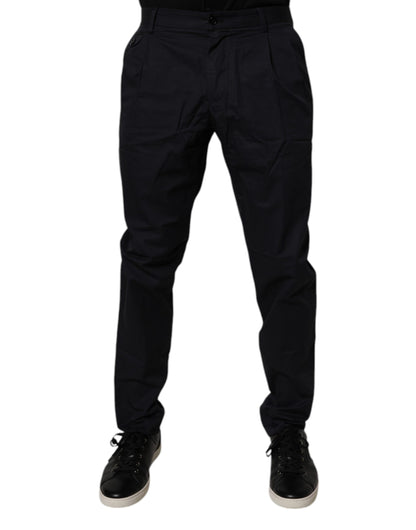 Dolce & Gabbana Dark Blue Cotton Tapered Formal Pants
