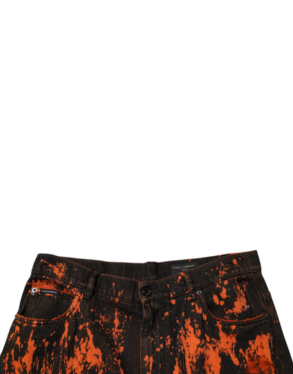 Dolce & Gabbana Black Red Tie Dye Cotton Straight Denim Jeans