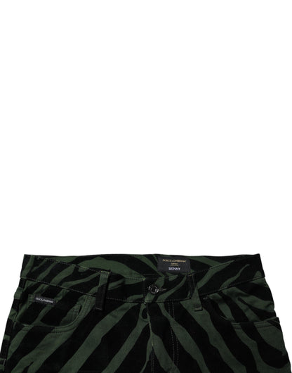 Dolce & Gabbana Black Green Stripes Cotton Skinny Denim Jeans