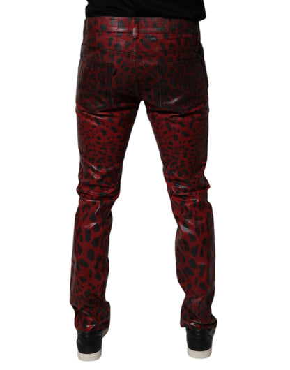 Dolce & Gabbana Red Leopard Cotton Skinny Men Denim Jeans