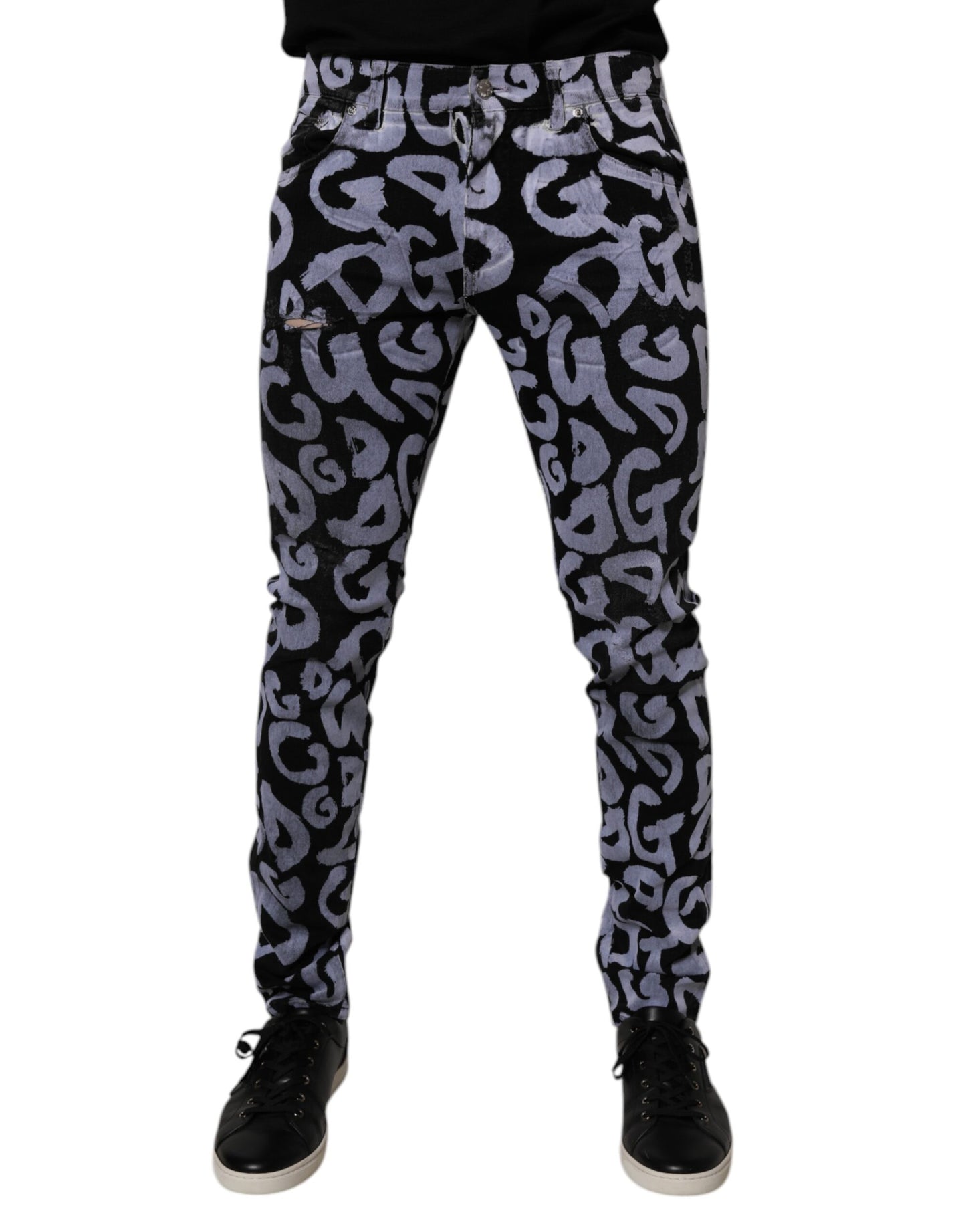 Dolce & Gabbana Black Logo Monogram Cotton Skinny Denim Jeans