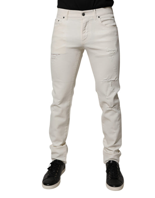 Dolce & Gabbana Off White Cotton Stretch Skinny Denim Jeans