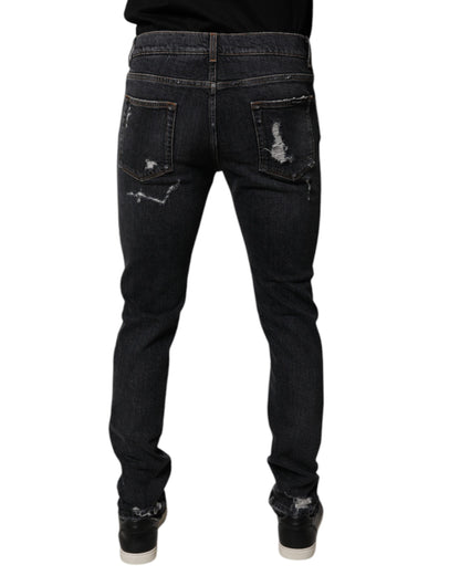Dolce & Gabbana Black Tattered Cotton Skinny Men Denim Jeans