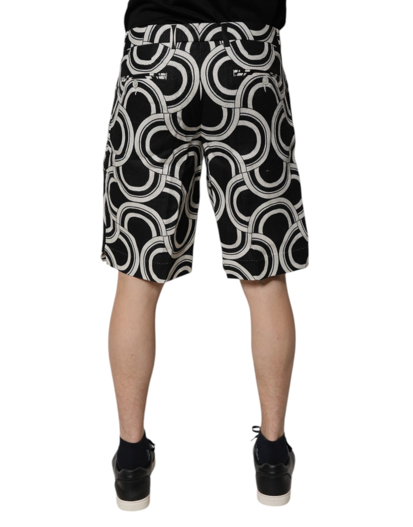 Dolce & Gabbana Black White Linen Bermuda Shorts