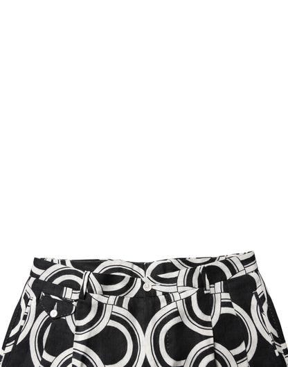 Dolce & Gabbana Black White Linen Bermuda Shorts