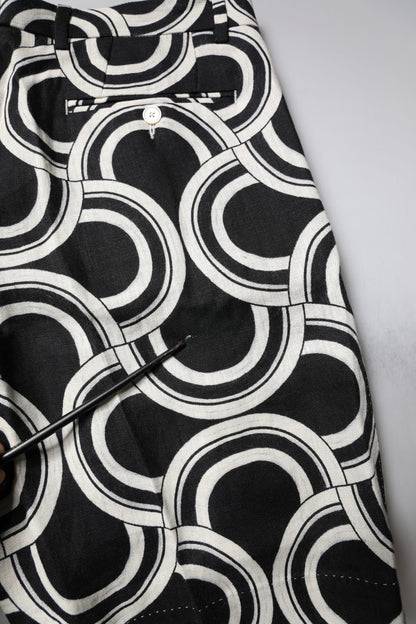 Dolce & Gabbana Black White Linen Bermuda Shorts