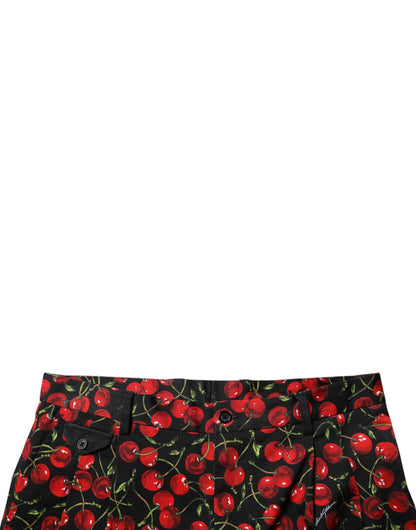 Dolce & Gabbana Black Red Cherry Print Bermuda Cotton Shorts