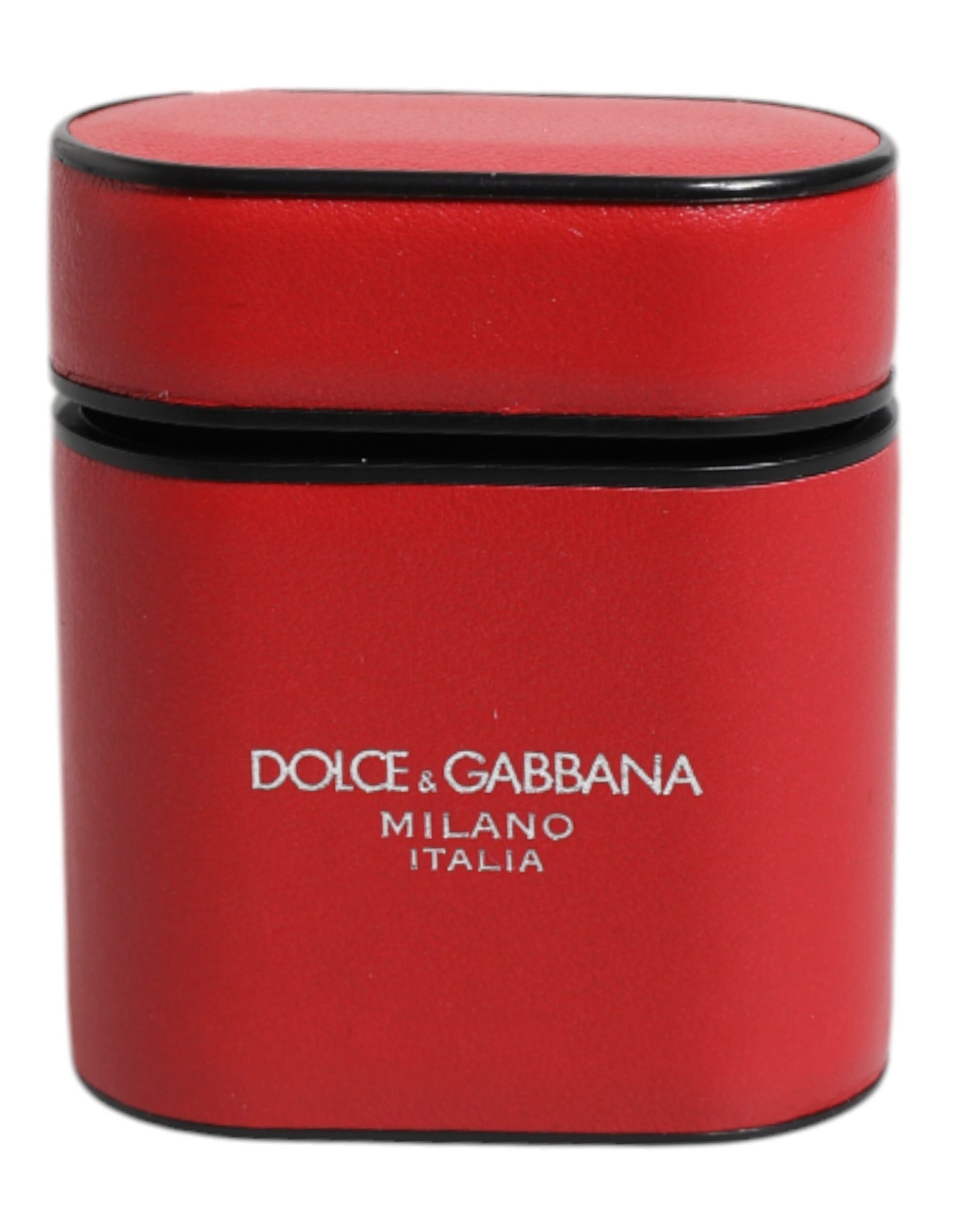 Dolce & Gabbana Red Calfskin Leather Logo Print Flip Holder Airpods Case