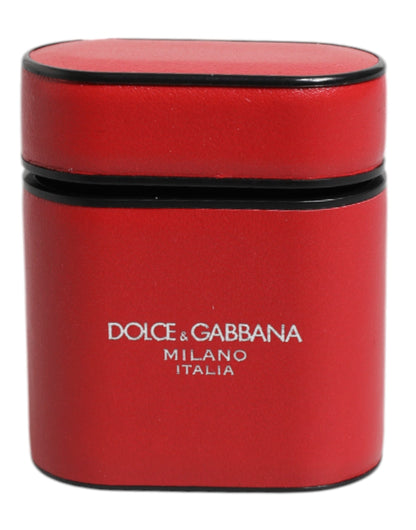 Dolce & Gabbana Red Calfskin Leather Logo Print Flip Holder Airpods Case