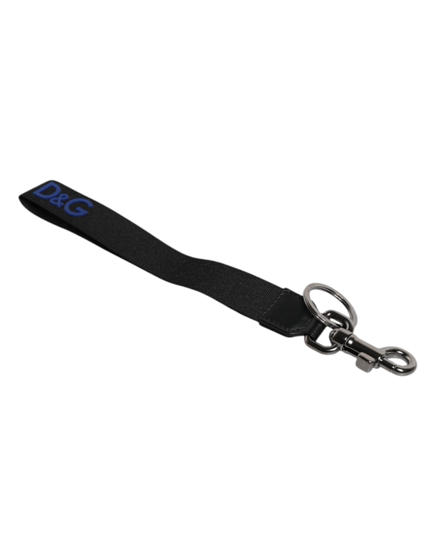 Dolce & Gabbana Black Logo Nylon Silver Brass Men Holder Keychain Keyring