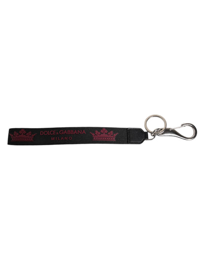 Dolce & Gabbana Black Nylon Logo DG Crown Men's Holder Keychain Keyring