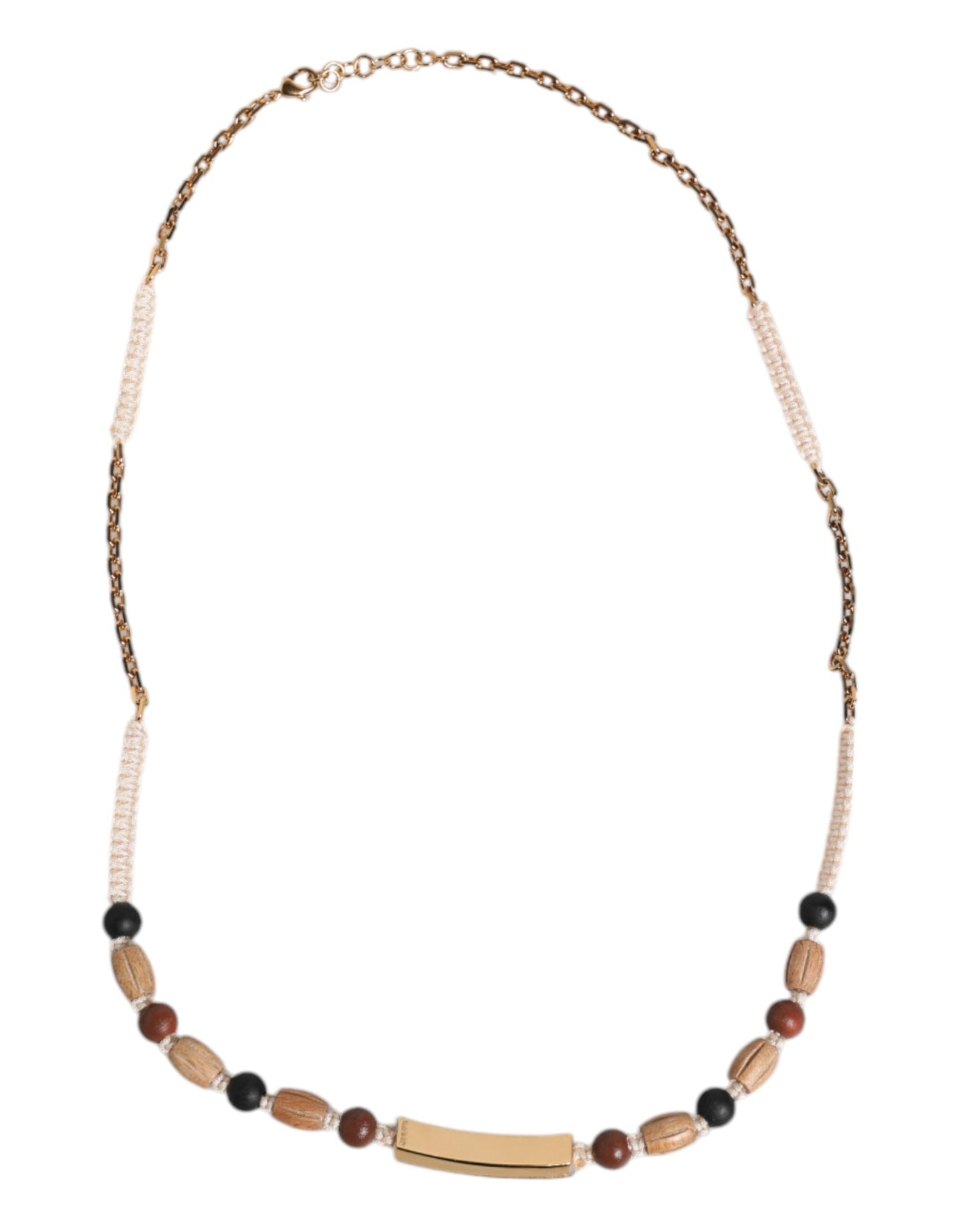 Dolce & Gabbana Black Gold Wooden Beaded Logo Pendant Necklace