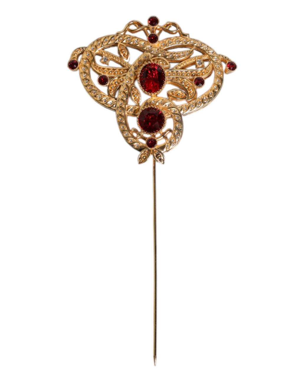Gold Tone Red Crystal Embellish 925 Sterling Silver Pin