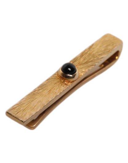 Dolce & Gabbana Black Sapphire Gold Tone Brass Tie Clip Bar