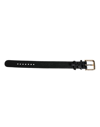 Dolce & Gabbana Black Exotic Leather Gold Tone Metal Buckle Armband
