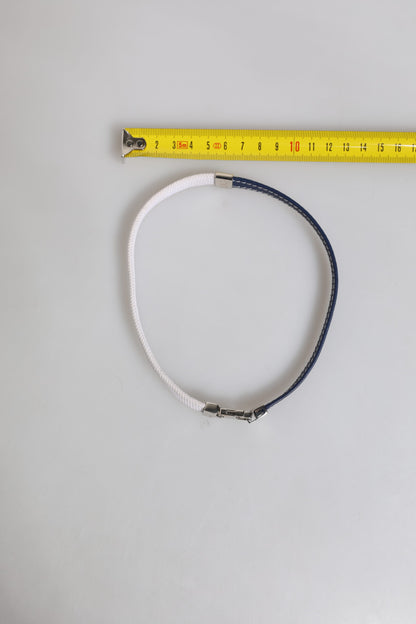 Dolce & Gabbana Blue White Leather Trimmed DG Engraved Silver Tone Clasp Bracelet