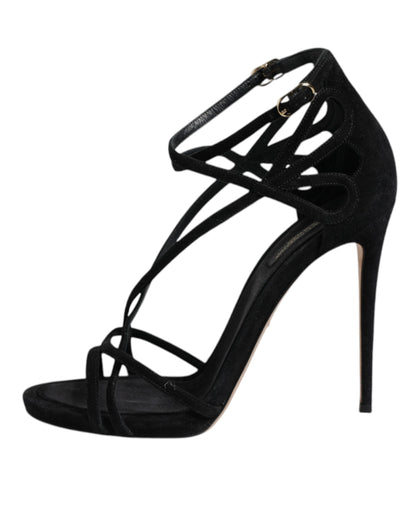 Dolce & Gabbana Black Leather Stiletto Heels Sandals Shoes