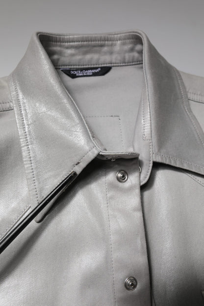 Dolce & Gabbana Metallic Gray Cotton Button Down Shirt