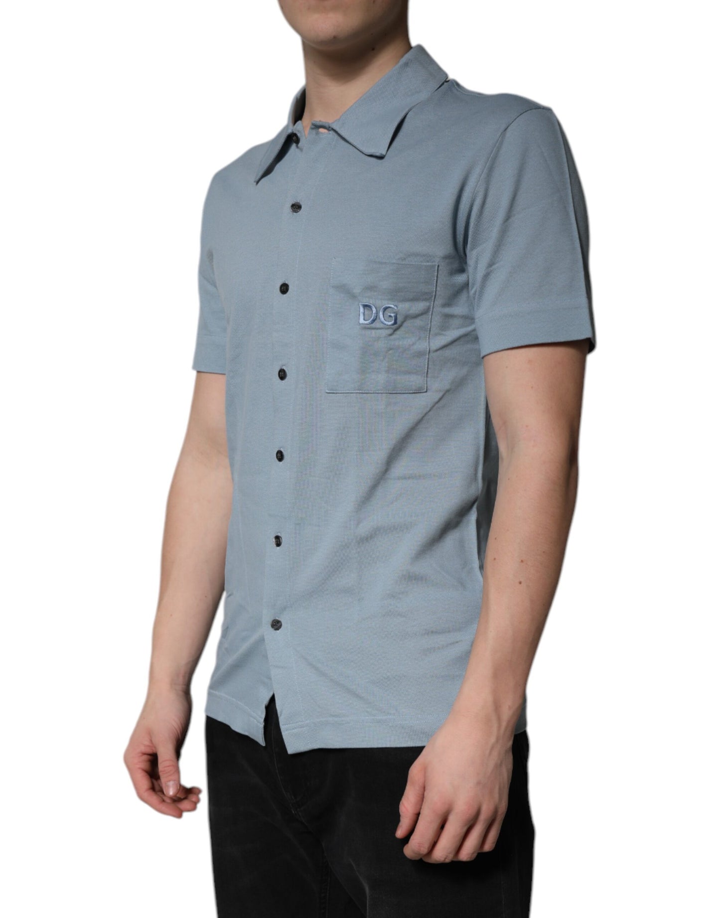 Dolce & Gabbana Blue Cotton Button Down Casual Men Polo Shirt