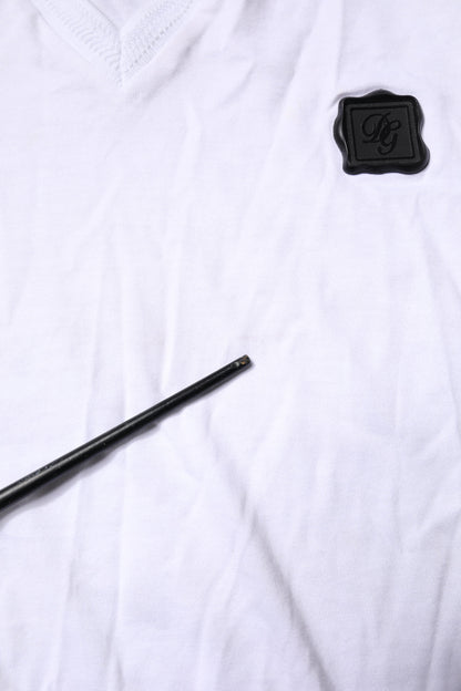 Dolce & Gabbana White Cotton Logo Patch V-neck Tee T-shirt