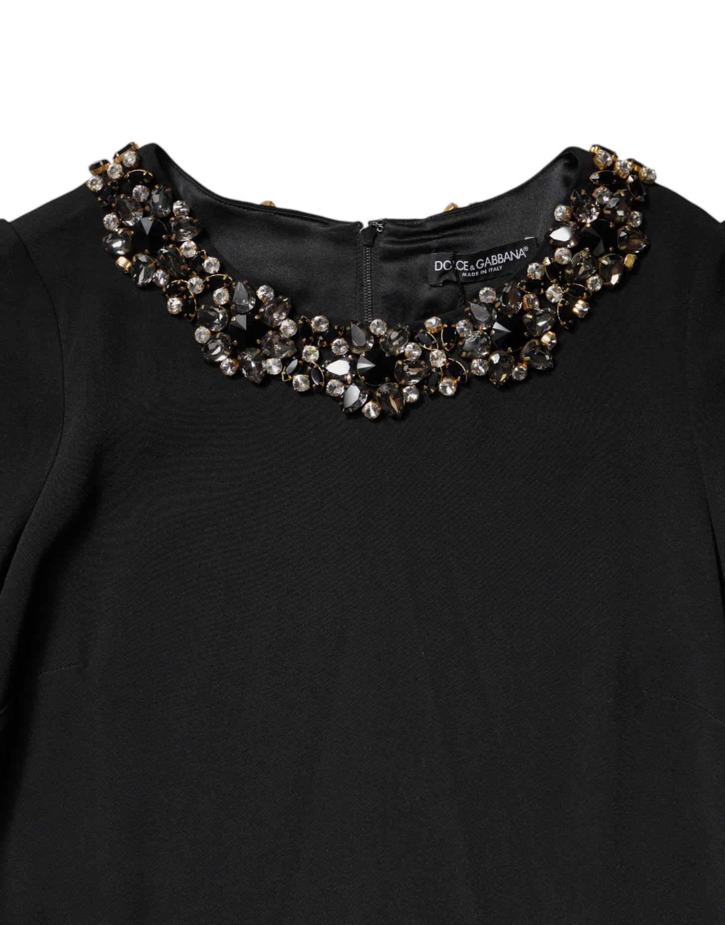 Dolce & Gabbana Black Crystal Embellished Round Neck Mini Dress