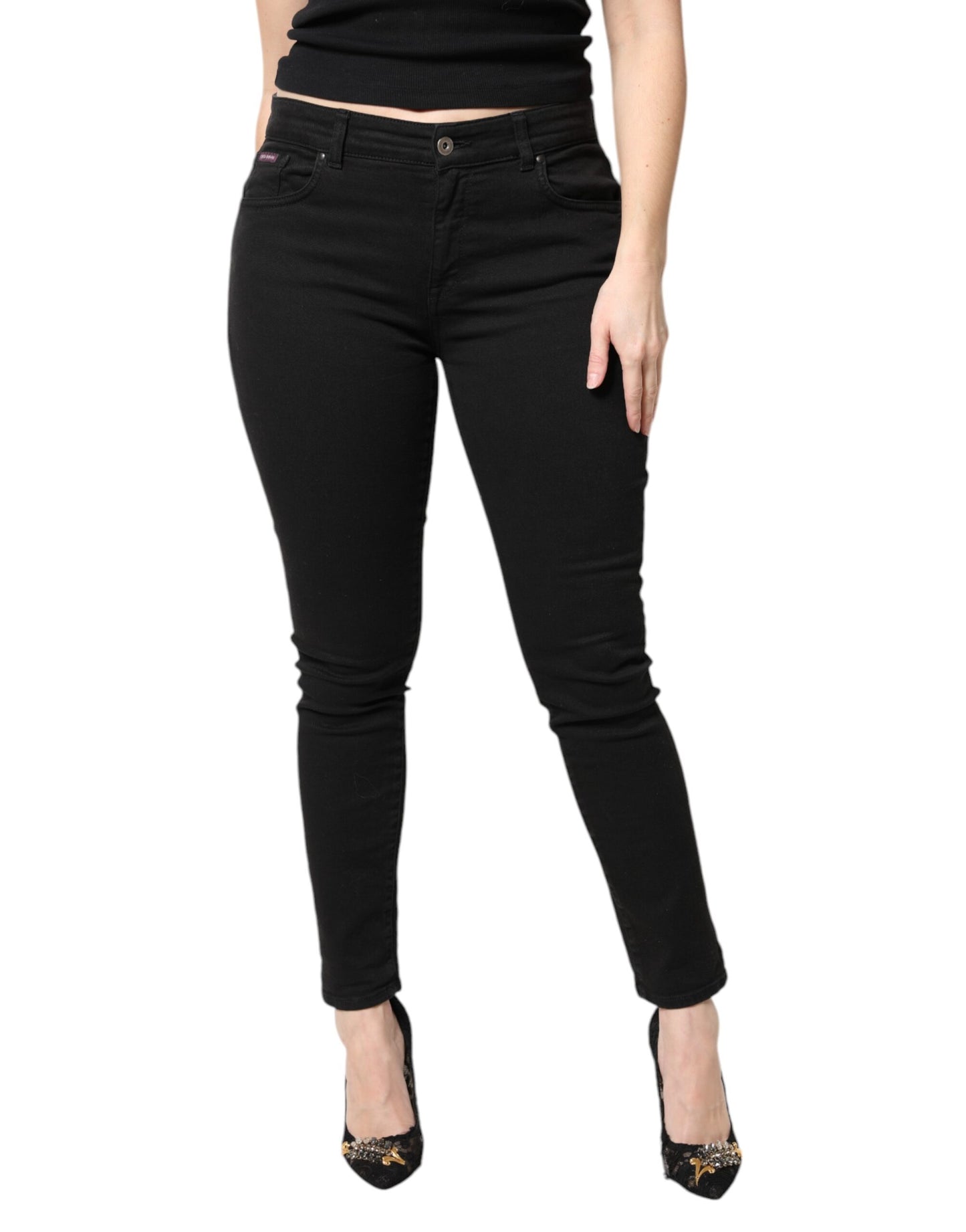 Dolce & Gabbana Black Cotton Mid Waisted Skinny Denim Jeans
