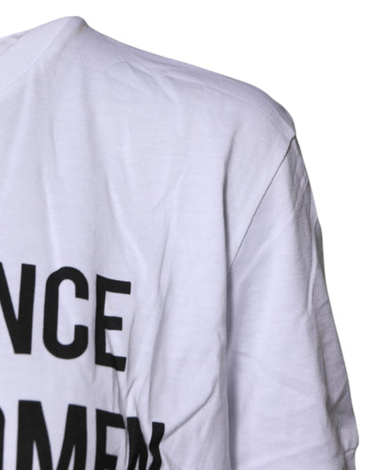 Dolce & Gabbana White Cotton Printed Round Neck Top T-shirt