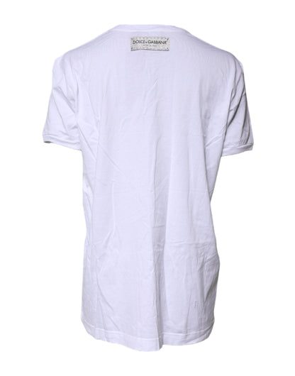 Dolce & Gabbana White Cotton Printed Round Neck Top T-shirt