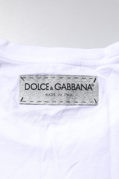 Dolce & Gabbana White Cotton Printed Round Neck Top T-shirt