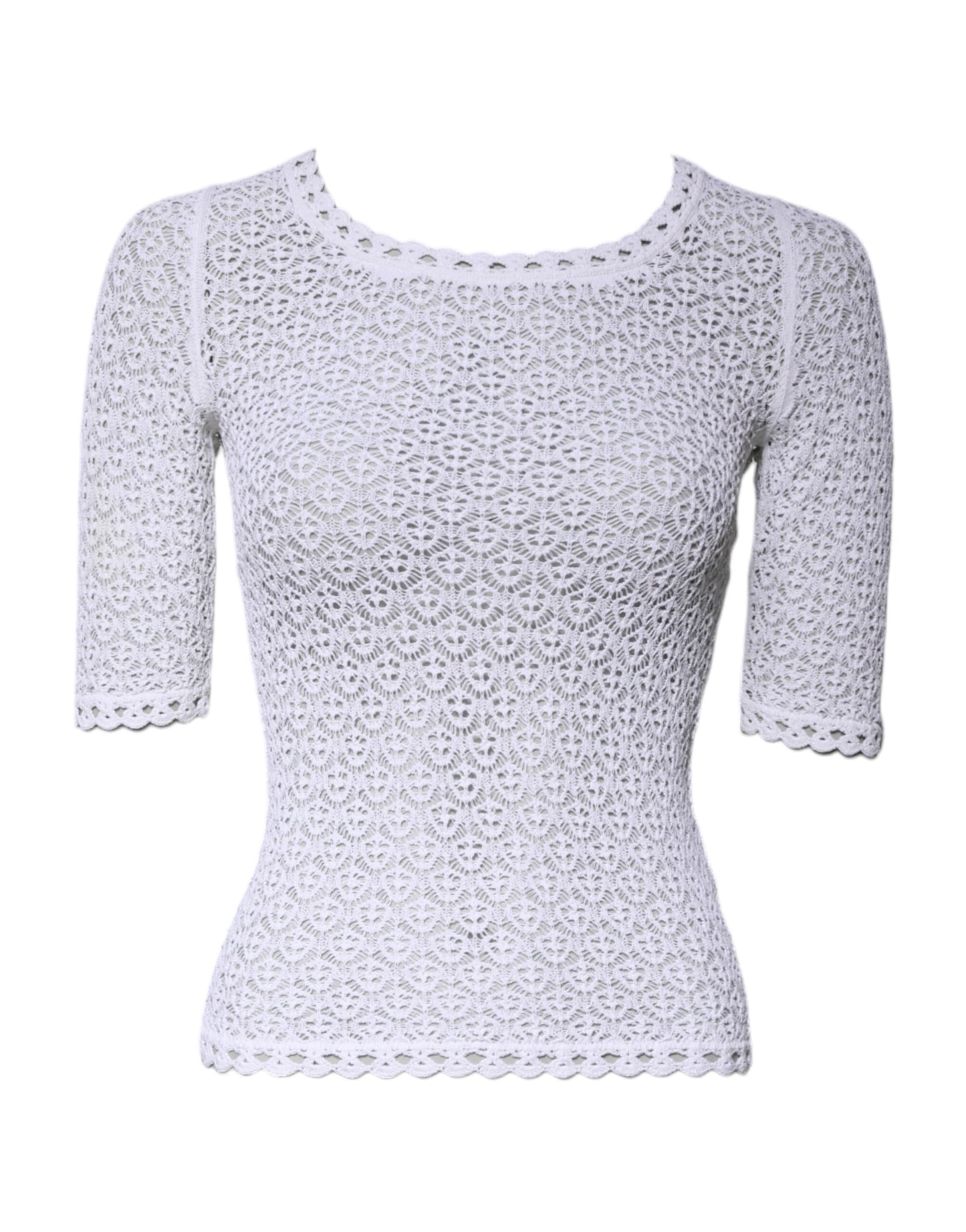Dolce & Gabbana White Viscose Short Sleeve Crochet Top