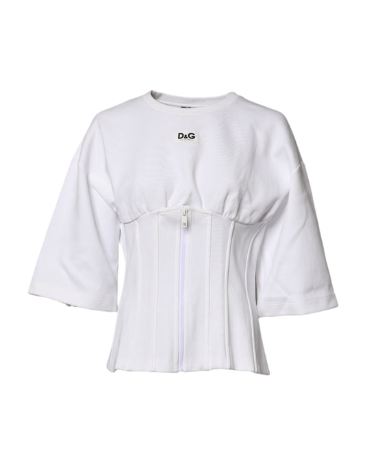 Dolce & Gabbana White Cotton Blend 3/4 Sleeves Blouse Top