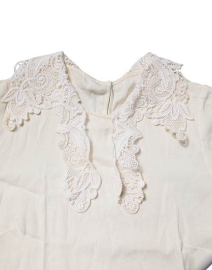 Dolce & Gabbana Cream Floral Lace Long Sleeves Blouse Top