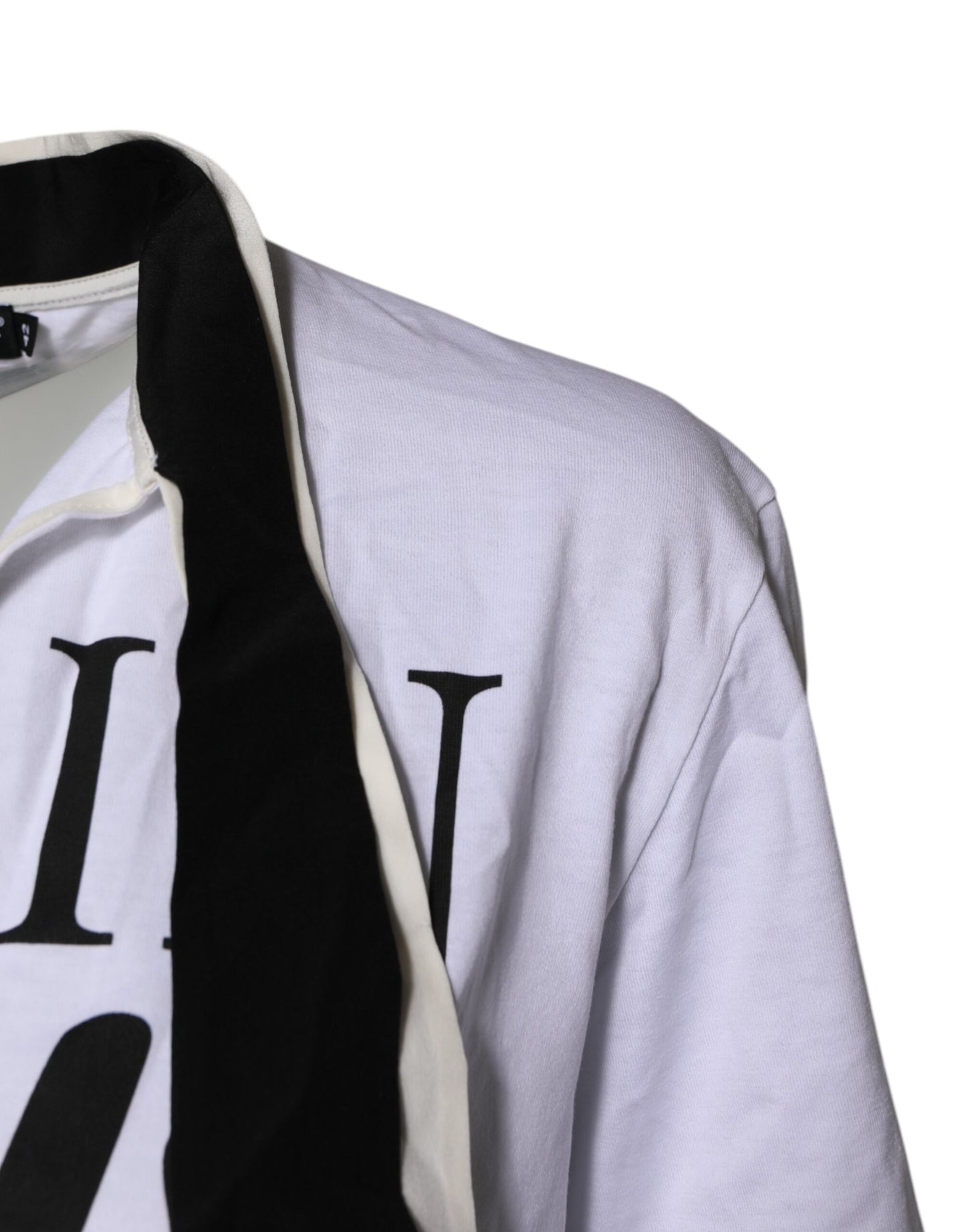 Dolce & Gabbana White Cotton Silk Blend Ascot Collar T-shirt