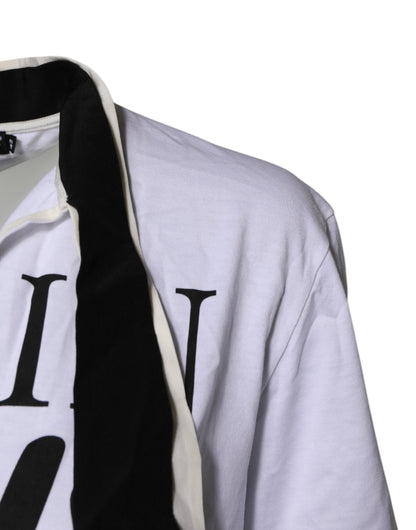 Dolce & Gabbana White Cotton Silk Blend Ascot Collar T-shirt