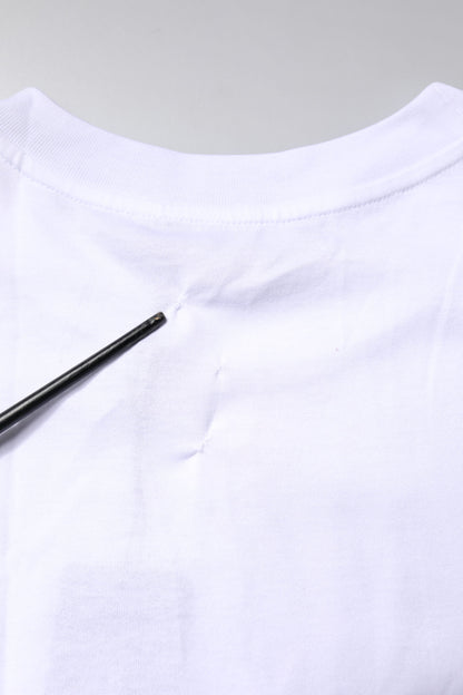 Dolce & Gabbana White Printed Round Neck Top Cotton T-shirt