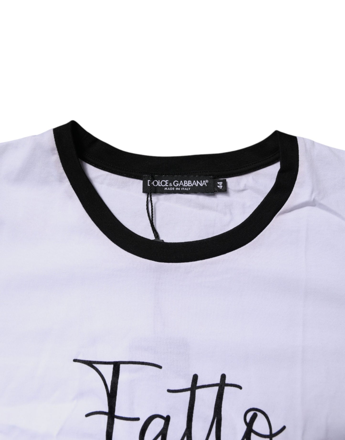 Dolce & Gabbana White Printed Round Neck Top Cotton T-shirt