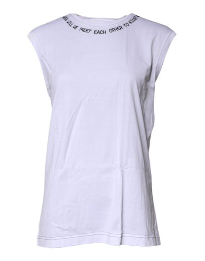 Dolce & Gabbana White Cotton Sleeveless Printed Tank T-shirt