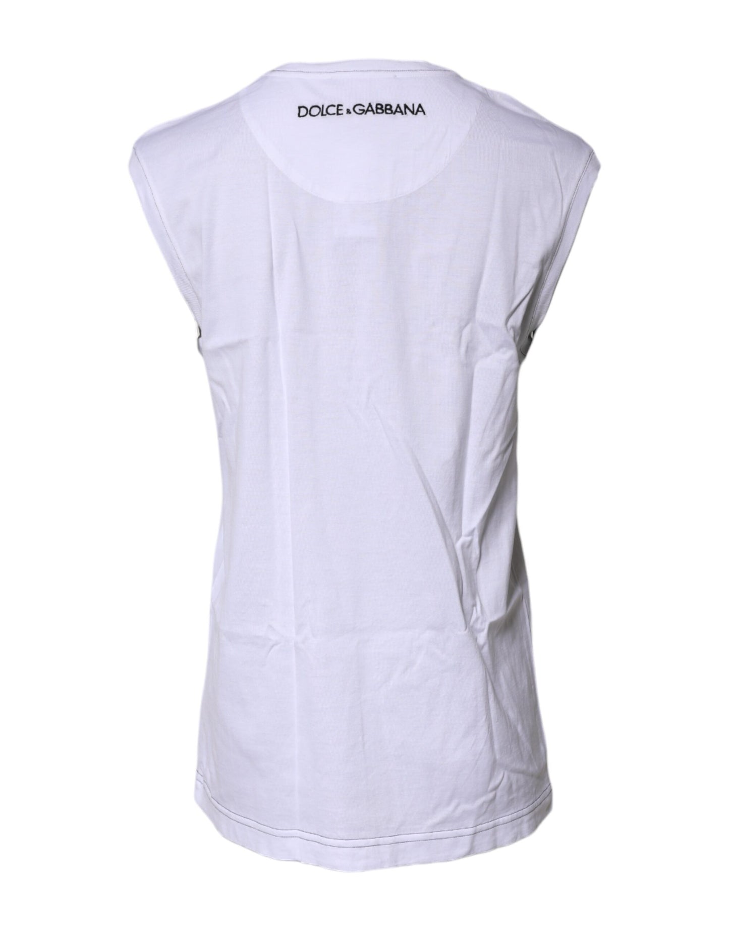 Dolce & Gabbana White Cotton Sleeveless Printed Tank T-shirt