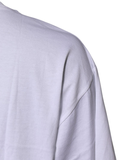 Dolce & Gabbana White Printed Round Neck Top Cotton T-shirt