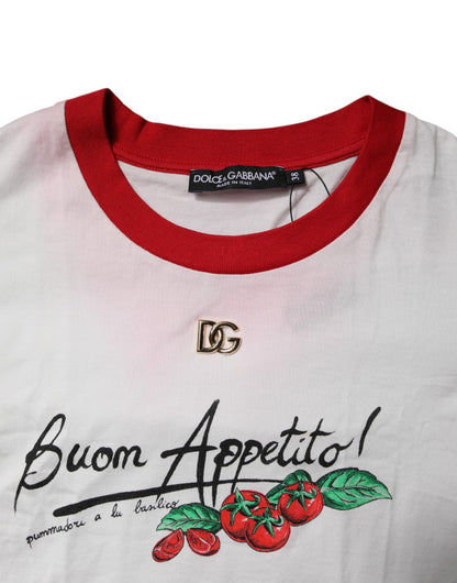 Dolce & Gabbana White Printed Round Neck Cropped Top T-shirt