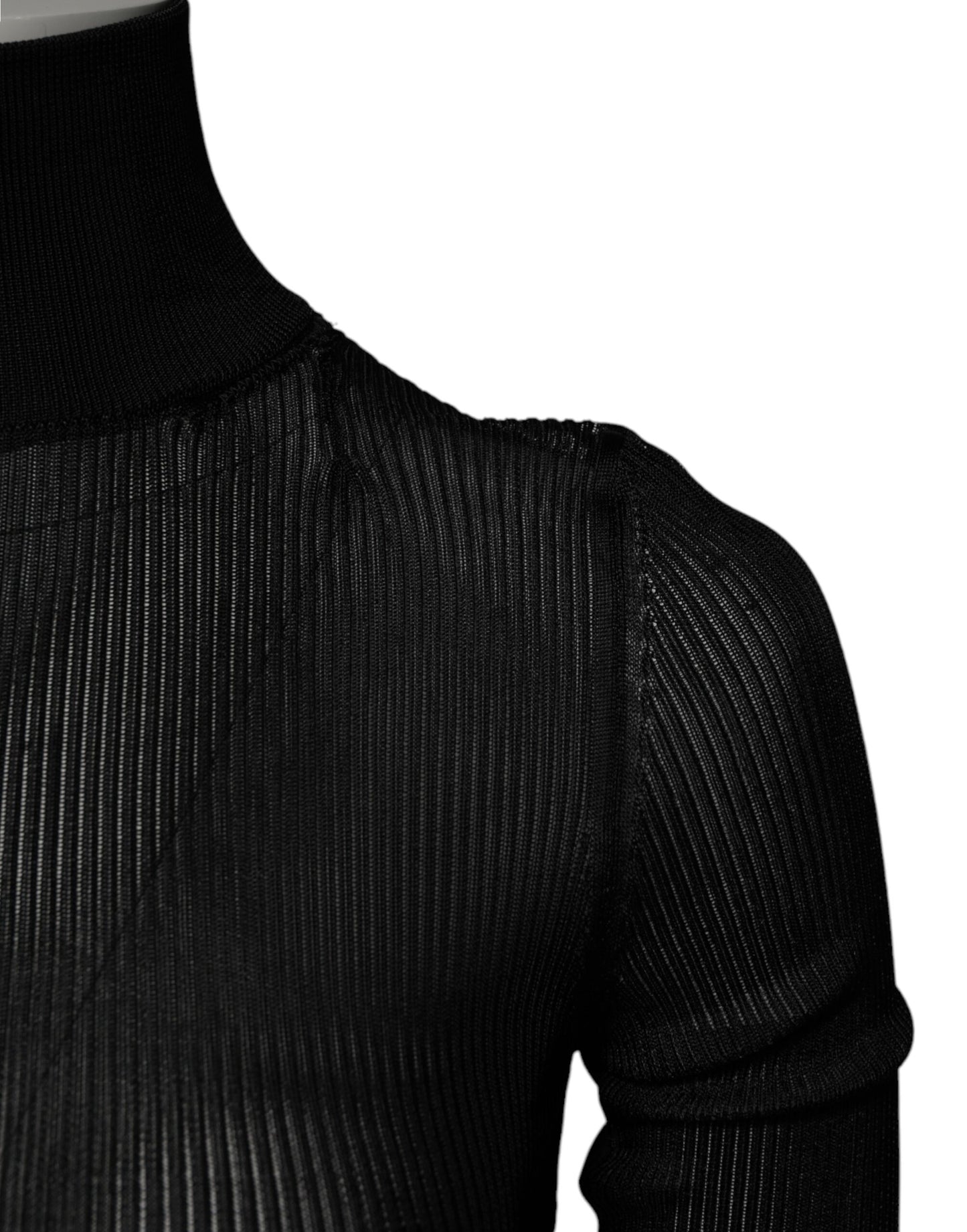 Dolce & Gabbana Black Knit Long Sleeves Turtleneck Slim Top
