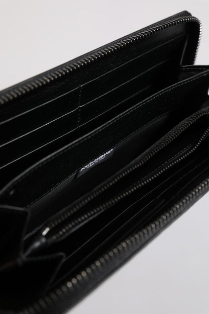 Dolce & Gabbana Black Leather Logo Plaque Zip Around Continental Wallet
