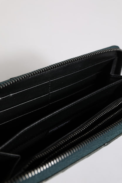 Dolce & Gabbana Green Ostrich Logo Plaque Zip Around Continental Wallet