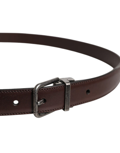 Dolce & Gabbana Brown Leather Silver Metal Buckle Belt
