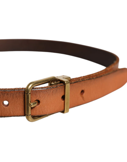 Dolce & Gabbana Brown Leather Gold Tone Metal Buckle Belt