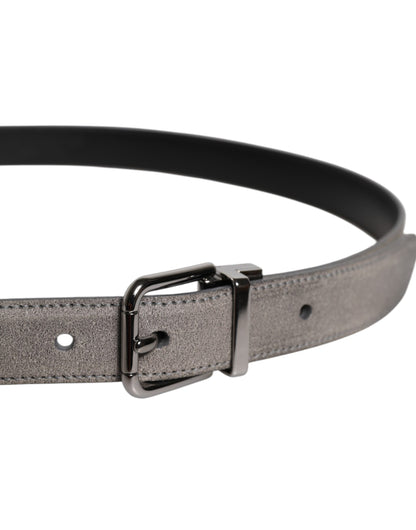 Dolce & Gabbana Gray Leather Silver Tone Metal Buckle Belt